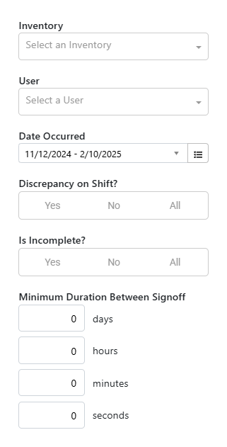 shift change report filters
